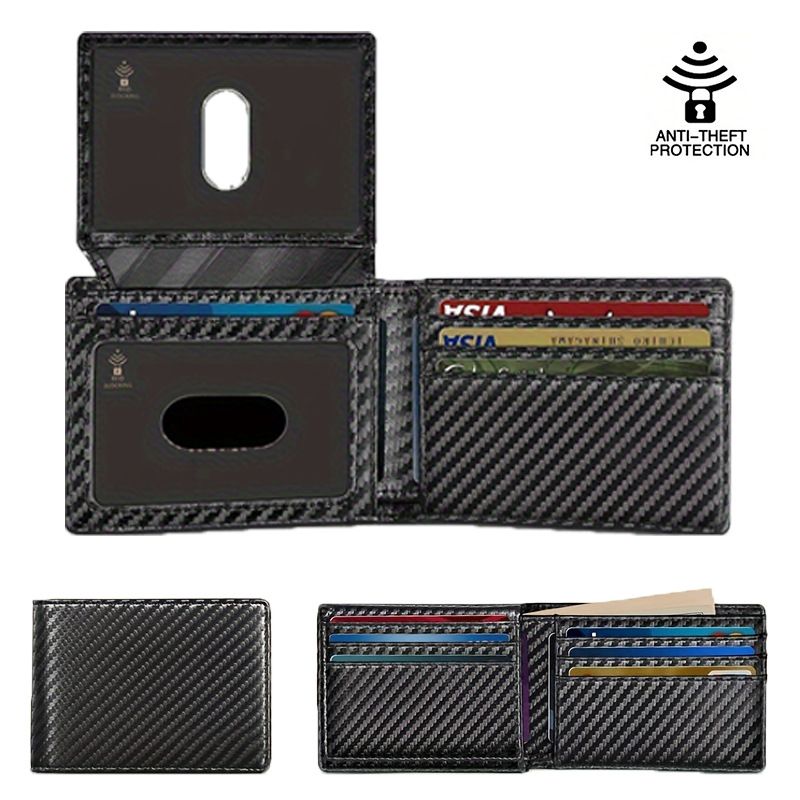 Herren-Geldbörse, Kartenetui, dreifach gefaltet, mit mehreren Kartenfächern, RFID- und antimagnetisch, kurze, ultradünne Herren-Geldbörse aus Kohlefaser, Kartenhalter_voghion.com