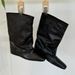 Sheepskin Version~British Style Wrinkled Feel Square Toe Hidden Heel Wide Tube Mid-Calf For Women 2025 New Knight Boots_voghion.com