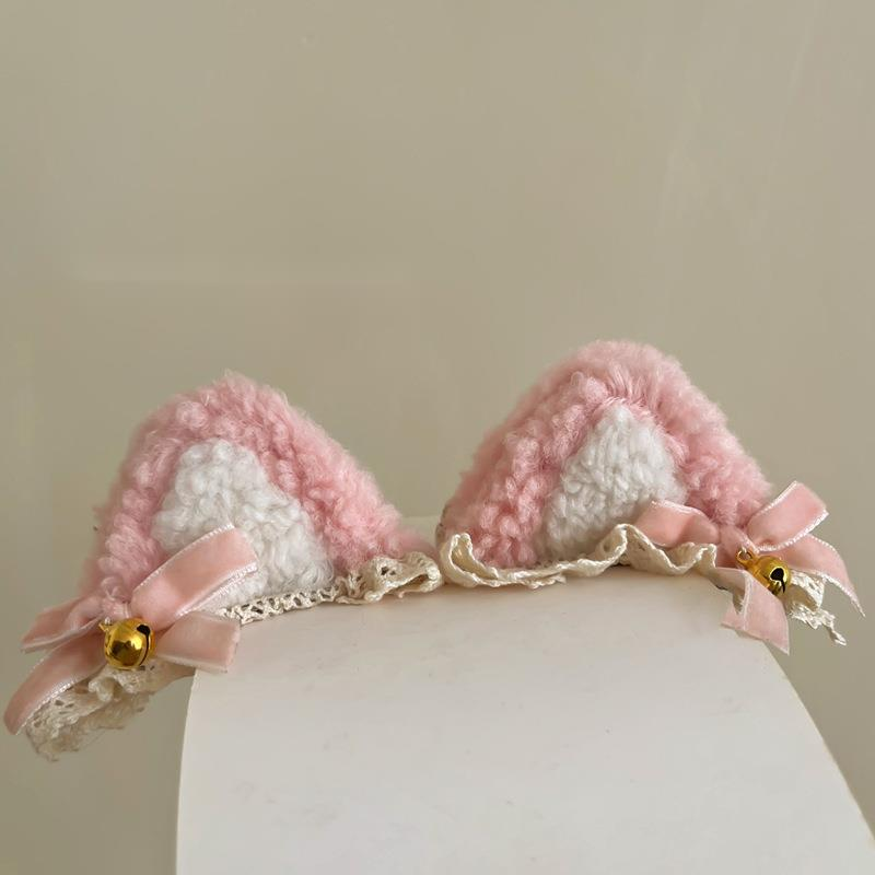 Orejas de gato de osito Lolita pequeño y fresco con pinza de cascabel para niña_voghion.com