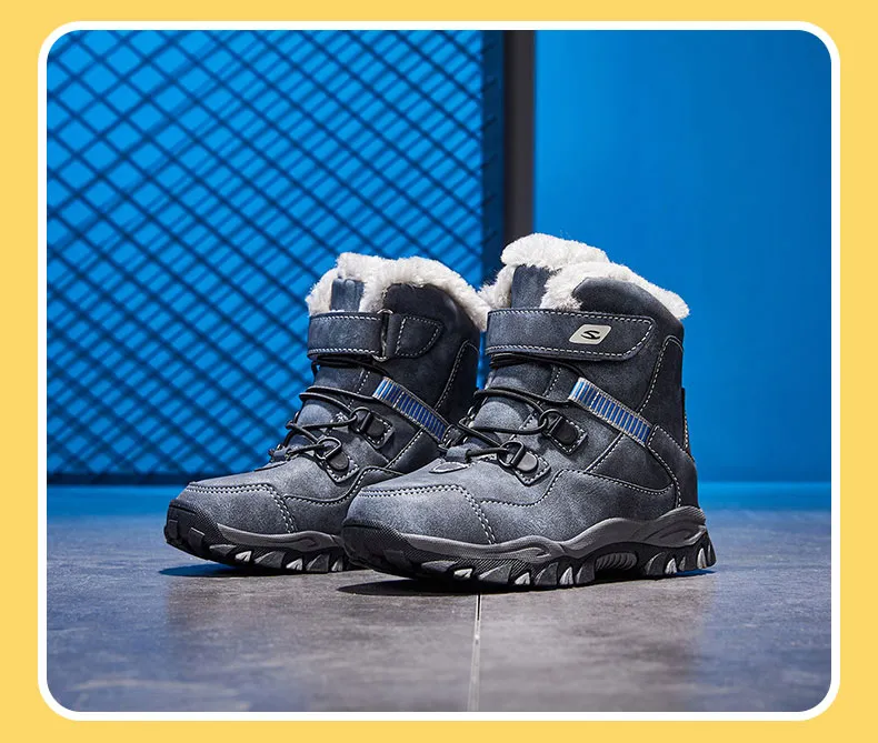 Zima Śnieg Ciepłe Futro Chłopcy Sneaker Guma Wędrówki Buty Modne Dziecięce Buty Wodoodporne Skórzane Buty Dziecięce_voghion.com