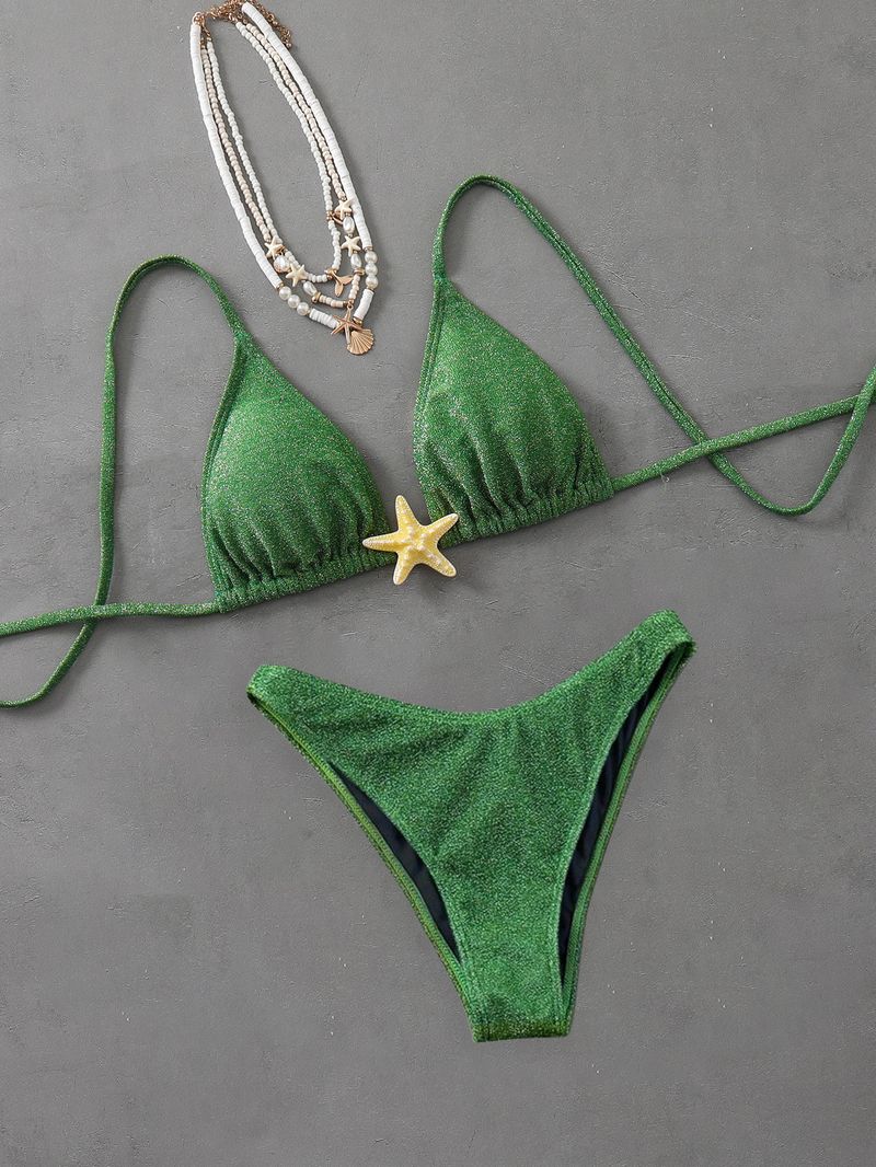 Vêtements pour femmes été nouveau style dos noué étoiles de mer accessoires bikini sexy plage maillot de bain fendu_voghion.com