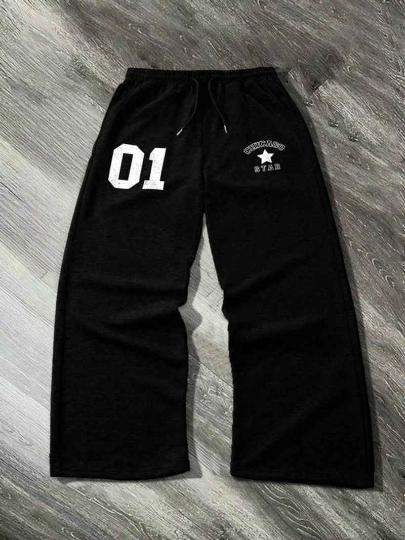 Herrenbekleidung Brief Print Jogginghose Frühling Unisex Lose Casual Wide Leg Hose Jogginghose_voghion.com