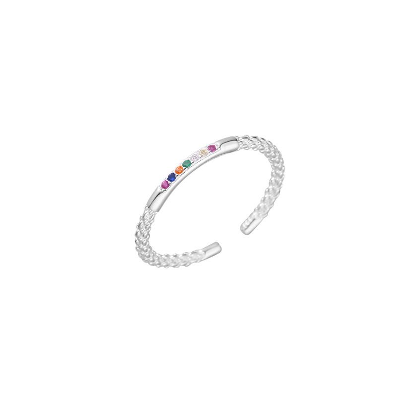 Anello aperto in argento arcobaleno con zircone colorato, piccolo e semplice, stile coreano, per donna_voghion.com