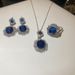Diamond-encrusted Oval Blue Necklace Ring Earrings Set Clavicle Chain Light Luxury High-end Sense Of Accessories_voghion.com