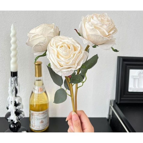 Ins Style High-End Burnt Edge Rose High-Realistic Artificial Bouquet Table Arrangement Decoration Handheld_voghion.com
