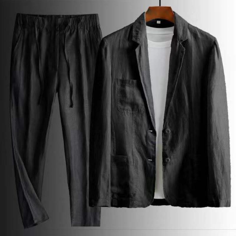 Men's Clothing 2024 New Simple Casual Linen Suit For Men Spring And Summer Thin Style Youth Korean Style Fashion Summer Loose Handsome Two-Piece Suit_voghion.com