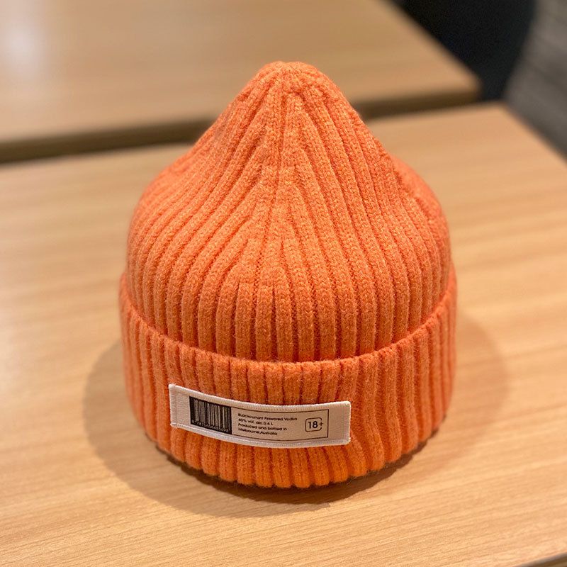 Gorro de lana para mujer, de otoño e invierno, con parche de color sólido, de cara pequeña, grueso y cálido, de punto, informal, para el frío_voghion.com