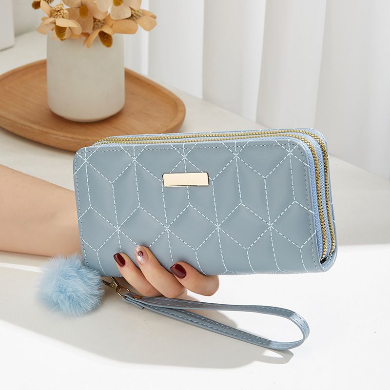 Lange Geldbörse für Damen mit Diamantstickerei – Glitzernde Clutch mit Handgelenksverschluss, Doppelreißverschluss und mehreren Kartenfächern (elegante, einfarbige Geldbörse für Damen)_voghion.com