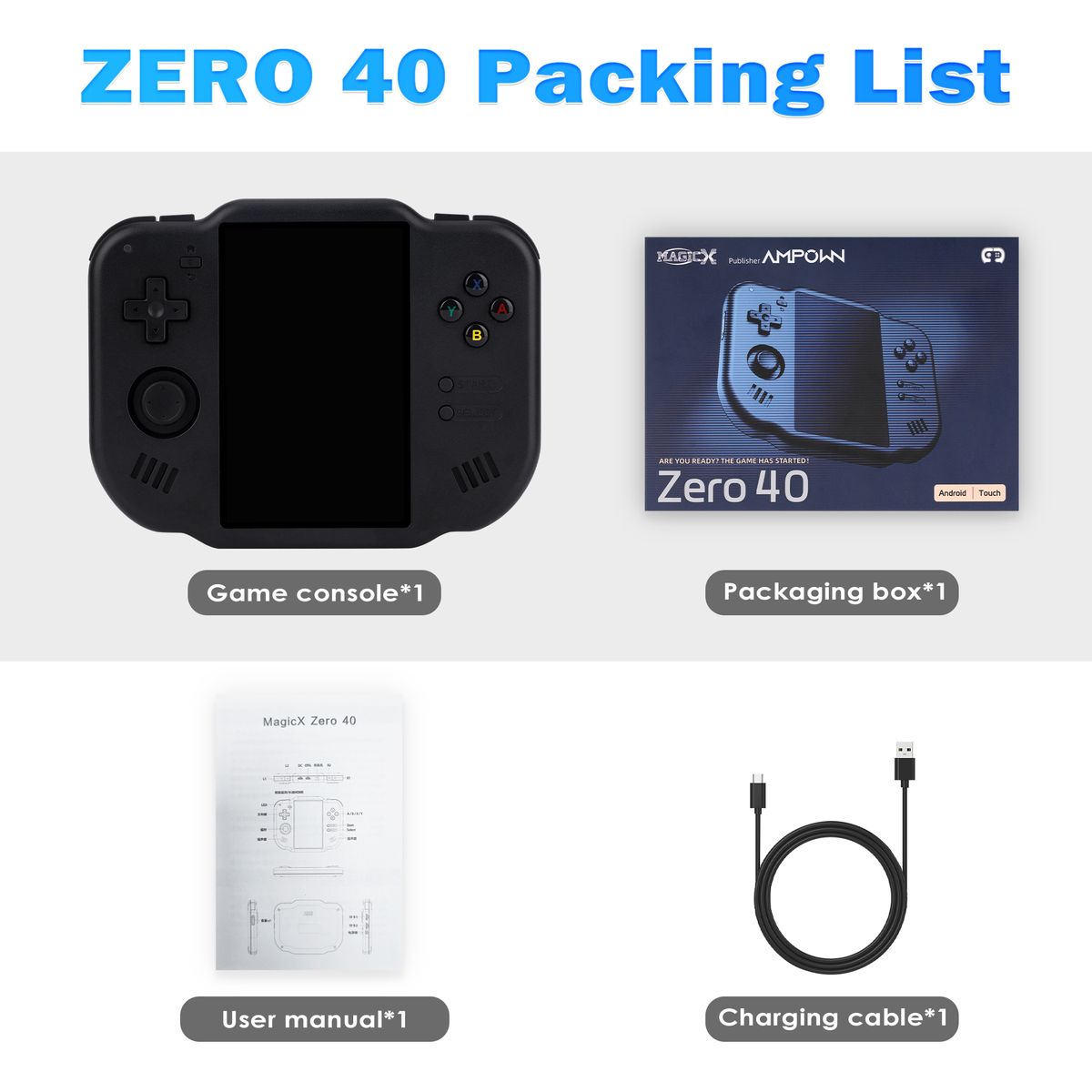 AMPOWN MagicX Mini Zero 40 Handheld Players Consoles 4.0 Inch IPS Touch Screen Portable Retro Video Game Android System_voghion.com