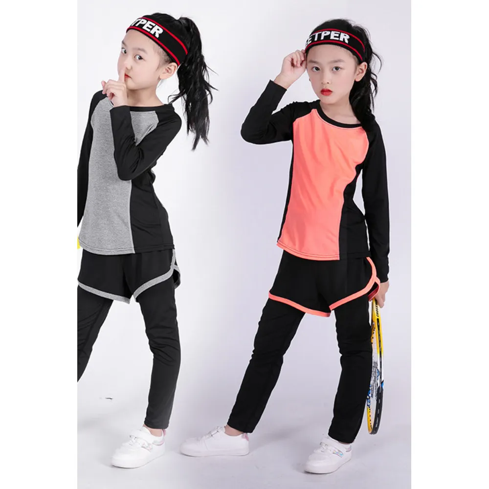 Compression Training Suit Children's Basketball Quick-Dry Sports Set Girls' Running Fitness Yoga Outfit Autumn_voghion.com