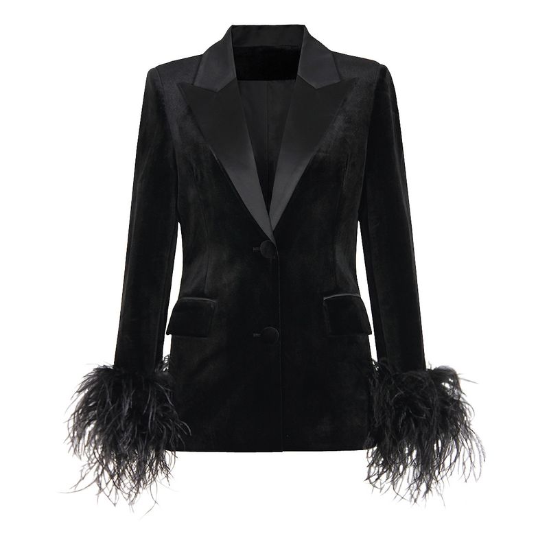 Vêtements pour femmes printemps et automne nouvelle mode velours femmes petit costume plume d'autruche haut costume veste approvisionnement du commerce extérieur_voghion.com