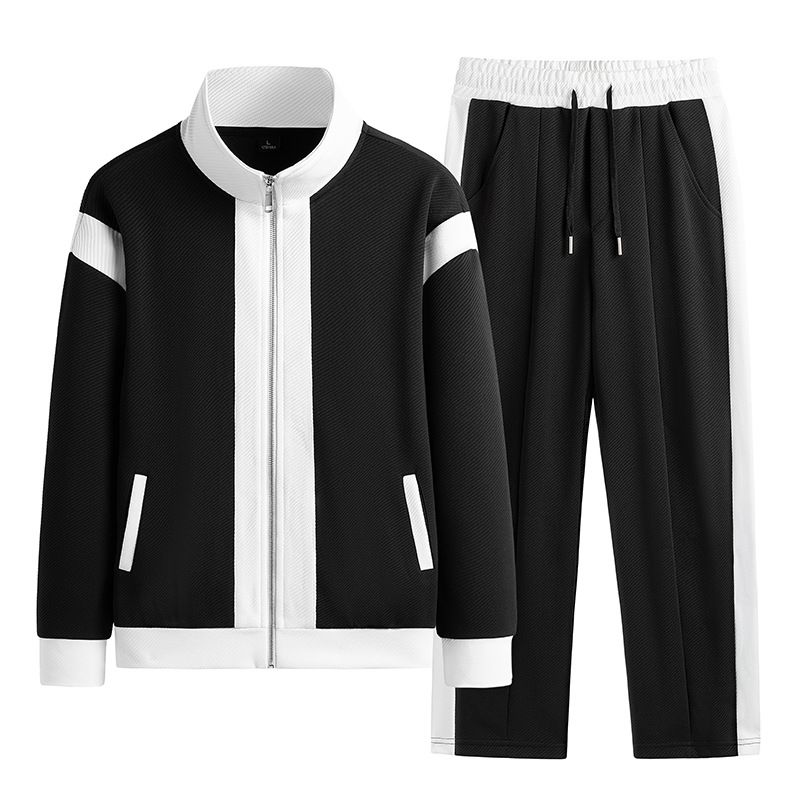 Ropa para hombre, primavera y otoño, tendencia juvenil, ocio, color a juego, cuello alto, traje deportivo de dos piezas para hombre_voghion.com