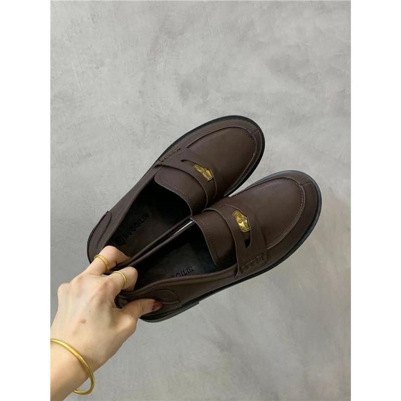 Mocassini in pelle con fodera in pile di alta qualità, stile britannico, autunno inverno, con piccole monete, slip-on_voghion.com