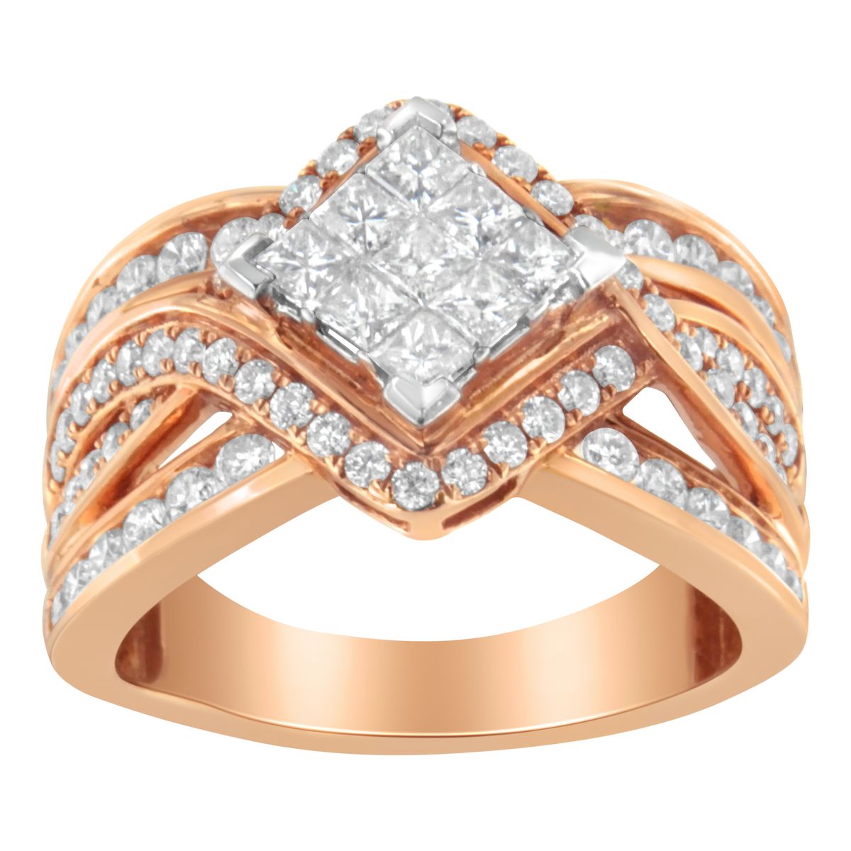 Two-Tone 10KT Gold Diamond Bypass Cocktail Ring (1 1/2 cttw, H-I Color, I1-I2 Clarity)_voghion.com