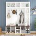 ON-TREND Farmhouse Wooden Style Hall Tree With 6 Hooks, Practical Walnut Storage Bench With Adjustable Shelves, 4-in-1 Entryway Shoe Cabinet With 13 Cubbies For Mudroom, Living Room, White, 76.7"H_voghion.com