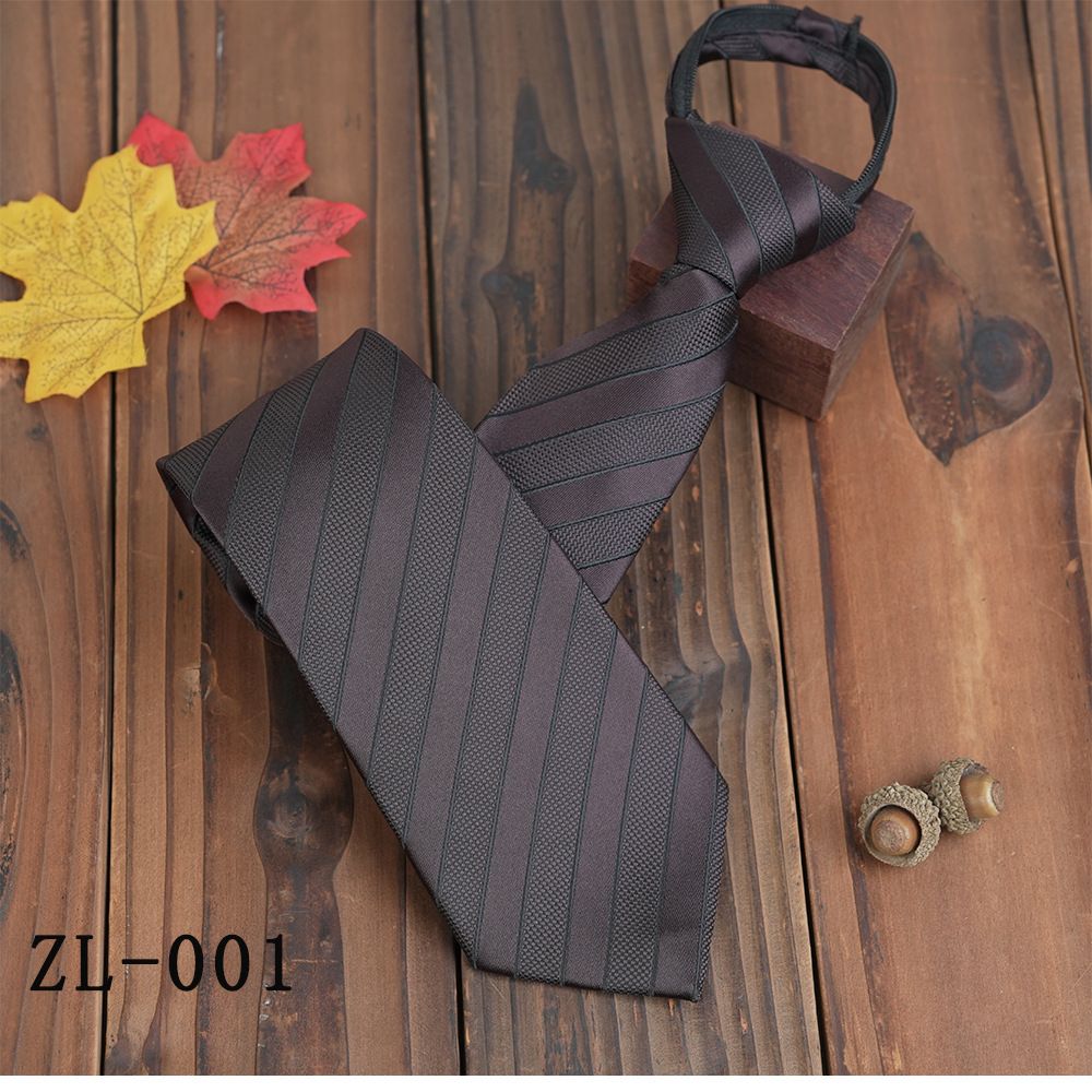 Cravatta da uomo retrò marrone con cerniera senza nodo, a righe, stile business casual, color caffè, 8 cm di larghezza_voghion.com