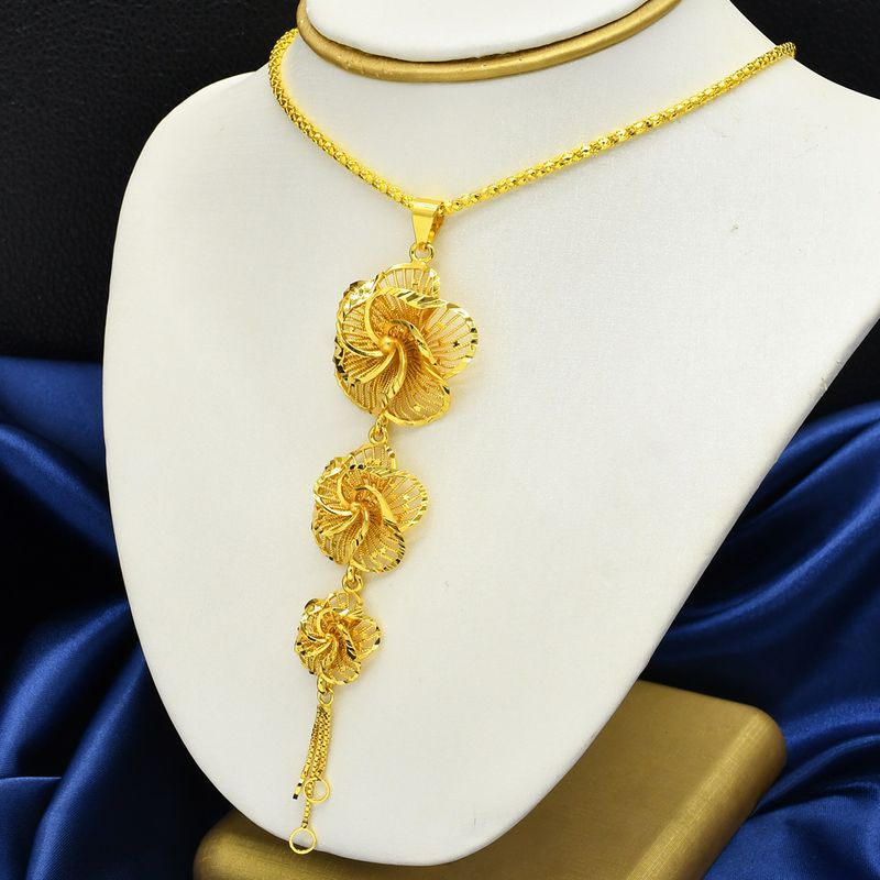 Collar de oro y arena de Dubái, colgante de corazón de melocotón con lazo de flores nigerianas, joyería transfronteriza, venta al por mayor_voghion.com