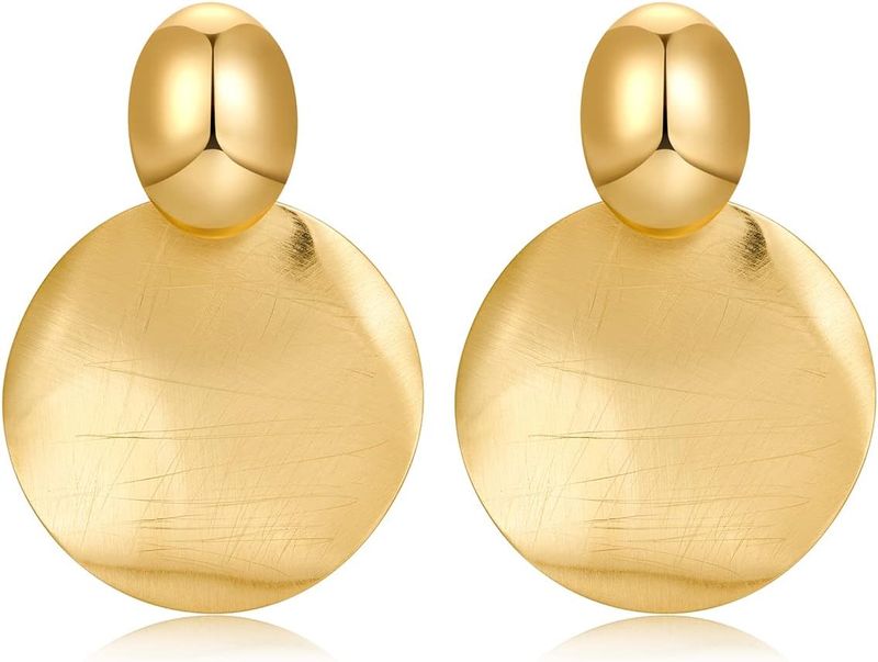 Big Disc Drop Earrings Gold Dangle Earrings Round Hammered Earrings Women_voghion.com