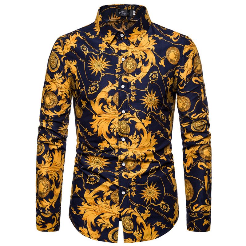 Herrenbekleidung, lässiges, modisches, langärmliges Blumenhemd_voghion.com