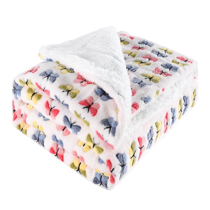 Butterfly Print Double-Layer Fleece Blanket – Ultra-Soft & Warm Coral Flannel Throw Reversible, Lightweight Yet Cozy (Cartoon Design, Polyester)​_voghion.com
