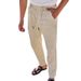 Pantaloni da uomo Premium, nuovi, in cotone e lino, con coulisse, a gamba dritta, casual, con lacci, primavera e autunno_voghion.com