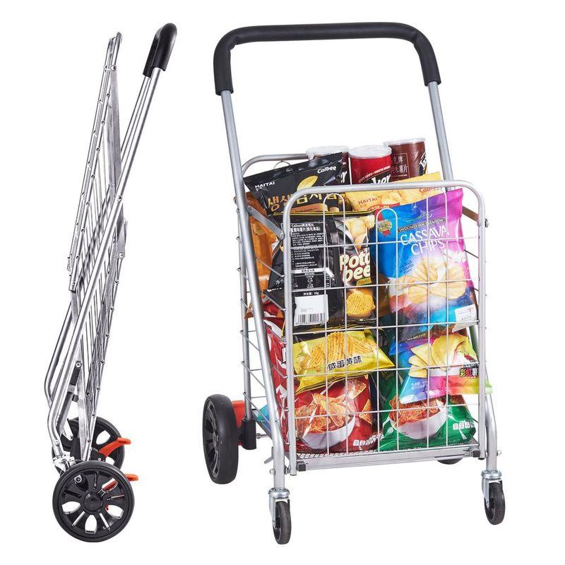 VEVOR Folding Shopping Cart, 110 Lbs Max Load Capacity, Grocery Utility Cart With Rolling Swivel Wheels, Heavy Duty Foldable Laundry Basket Trolley_voghion.com