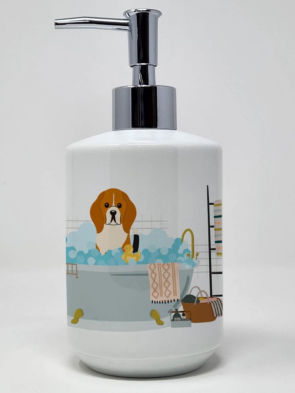 Tricolor Beagle in Bathtub Ceramic Soap Dispenser Hand Soap Dispenser Pump Bottles for Bathroom Kitchen, Empty Refillable Liquid Soap Container_voghion.com