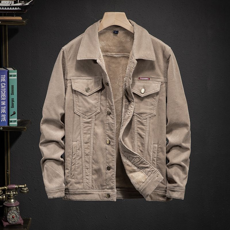 Herren-Cordjacke, Herren-Herbst und Winter, plus Samtmantel, elastisch, schmal, großes Revers, lässig, warm, Mantel, trendige Kleidung_voghion.com