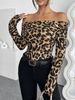 Sexy Leopardenmuster Off-Shoulder Langarm T-Shirt – Trendy Damen Top für Frühling & Sommer (Khaki, S-XXL)_voghion.com