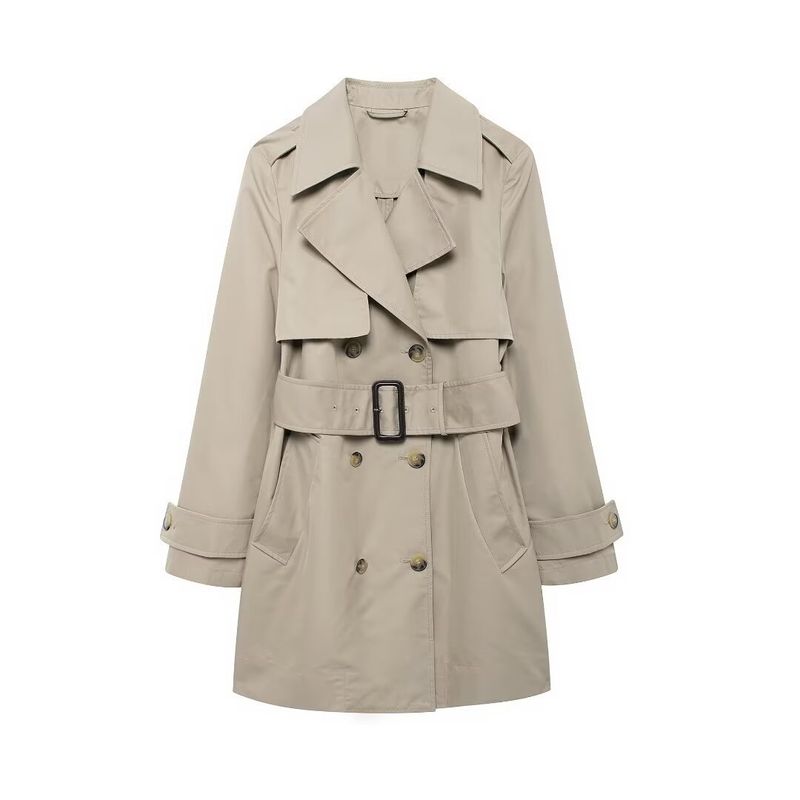 Women's 2024 autumn new simple fashionable windbreaker with belt and double breasted buttons_voghion.com