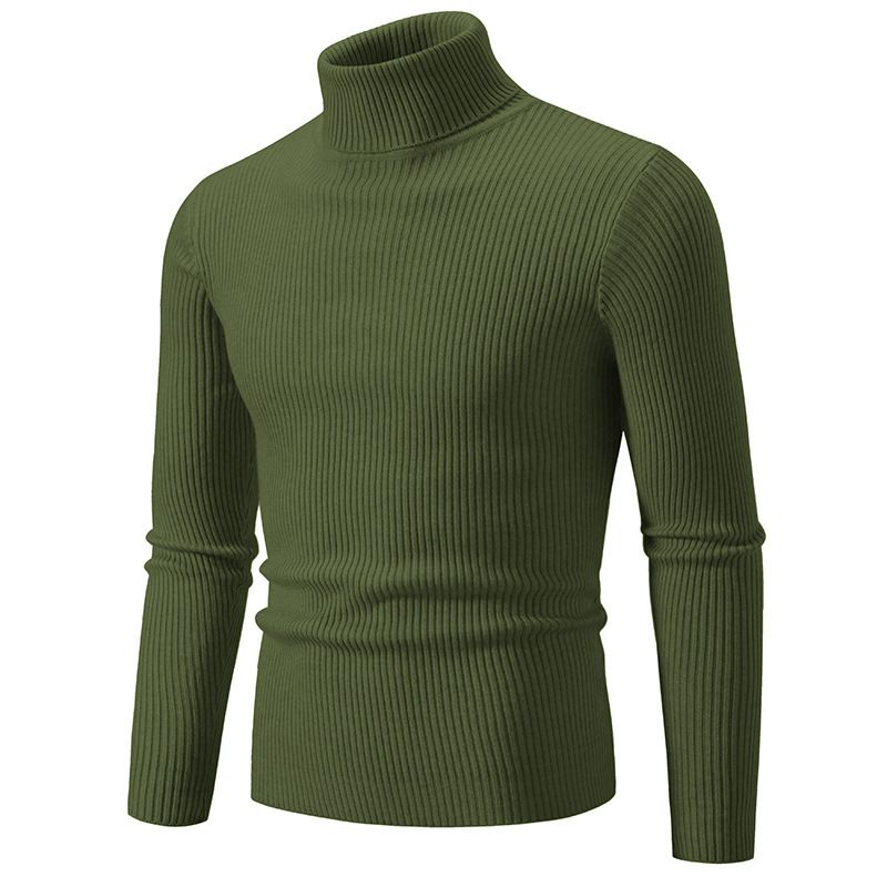 Autumn And Winter New Solid Color High Neck Sweater Casual Coat Men's Pullover Large Size Knitwear_voghion.com