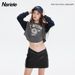 HeyHenry 2023 Autumn College Style Loose Short Sweatshirt For Women With Printed Letters Long Sleeve T-Shirt V-Neck Top_voghion.com