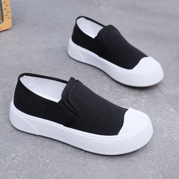 Thick Sole Biscuit All-Match Low Top Slip-on Canvas Shoes_voghion.com