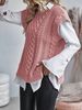 Damenbekleidung Rundhals-Strickpullover ohne Ärmel für Damen, gedrehter Faden, einfarbig, geschlitzter Saum, Pulloverweste_voghion.com