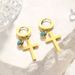 Orecchini Cross Trend Versatile Pendente Turchese Semplici Orecchini in Acciaio Inossidabile Placcato Oro_voghion.com