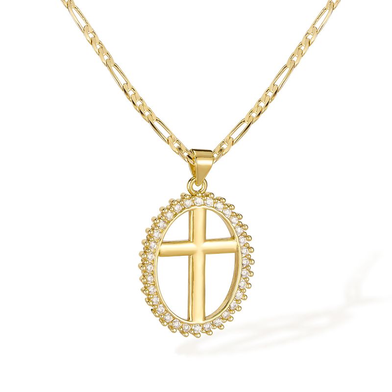 Collana da donna in rame semplice e alla moda, con personalità femminile, stile retrò, con croce e diamanti, catena a clavicola._voghion.com
