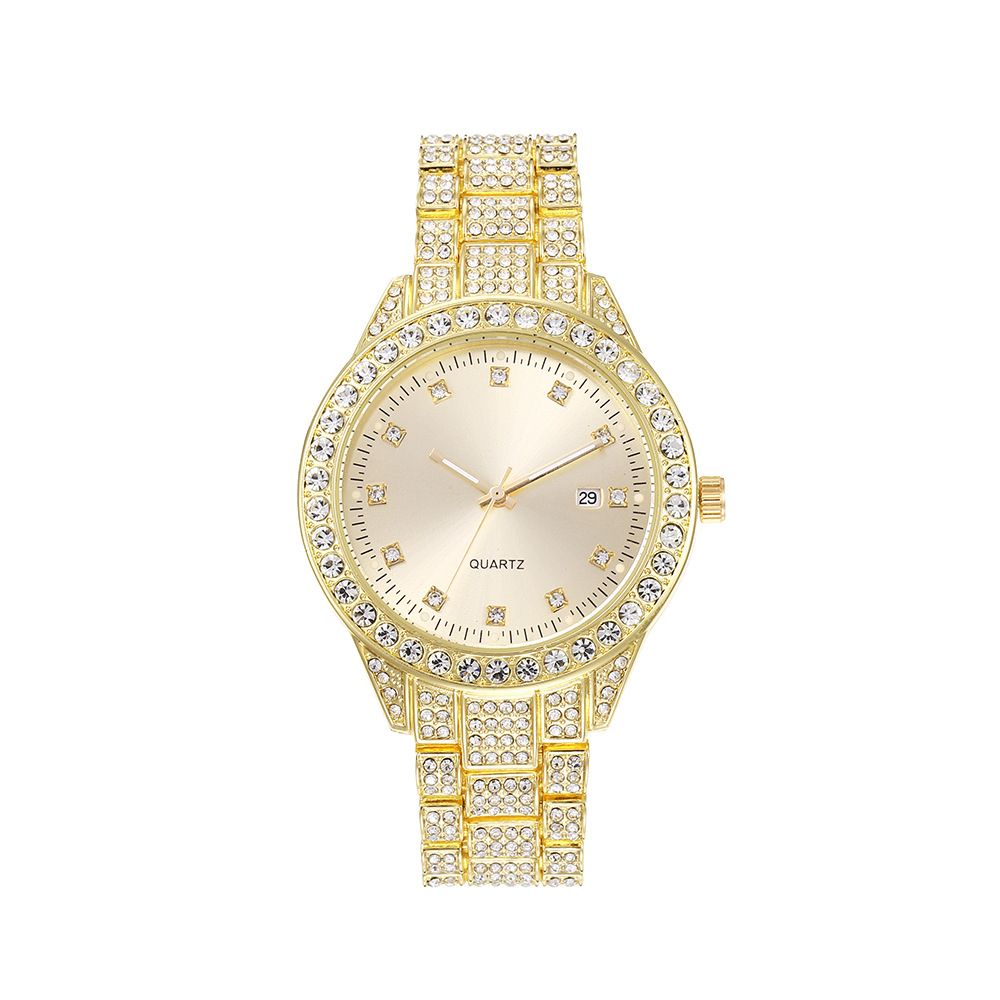 Nuovo orologio unisex casual alla moda con cinturino in acciaio tempestato di diamanti, di lusso, con calendario al quarzo per coppie_voghion.com