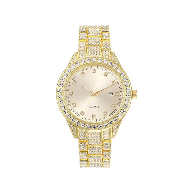 Nuovo orologio unisex casual alla moda con cinturino in acciaio tempestato di diamanti, di lusso, con calendario al quarzo per coppie_voghion.com