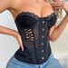 Top bustier con corsetto in rete trasparente – Lingerie push-up che stringe la vita (nero, S-XL, modellante elegante e sexy)_voghion.com