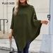 "Oversized Cape Cardigan – High Neck Asymmetrical Knit Sweater For Women (Army Green, Plus Size 0XL-5XL, Boho Winter Layering Piece)"_voghion.com