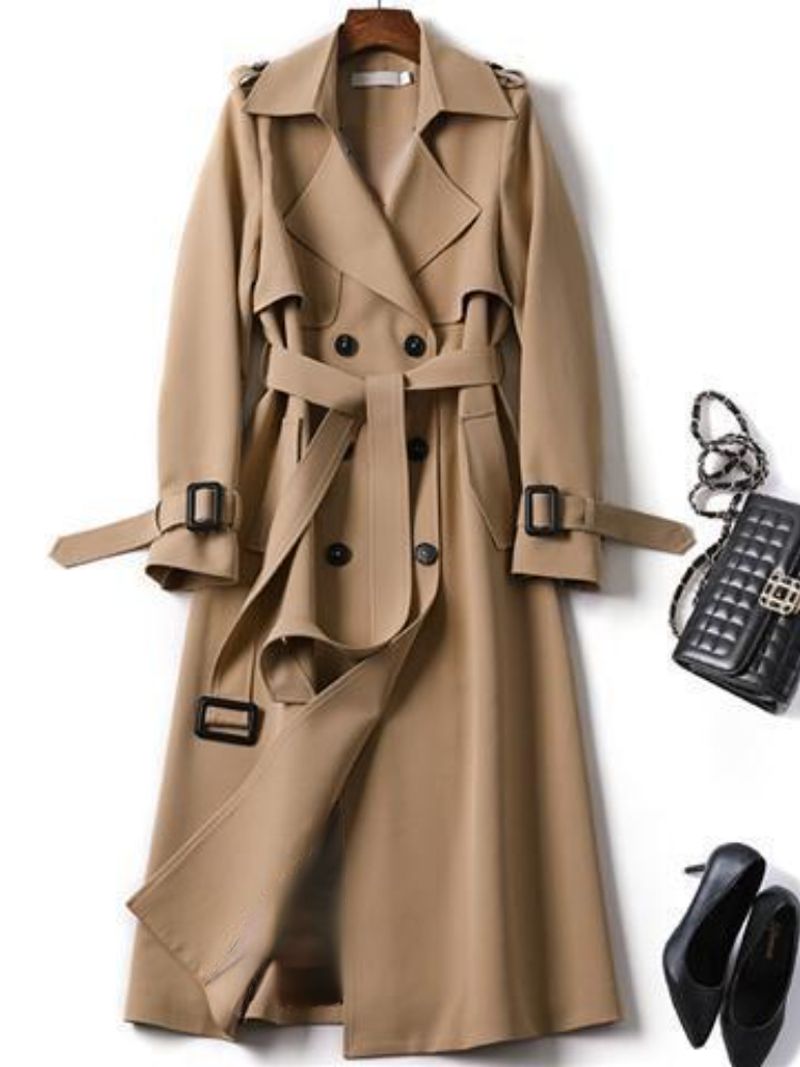 Trench-Coat pour femmes, manteau Long à revers solide, Double boutonnage, coupe-vent, vêtements pour femmes, nouvelle collection hiver automne 2023_voghion.com