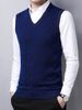 Gilet in maglia di lana da uomo, autunno e inverno, casual, versatile, tinta unita, con scollo a V, per mezza età_voghion.com