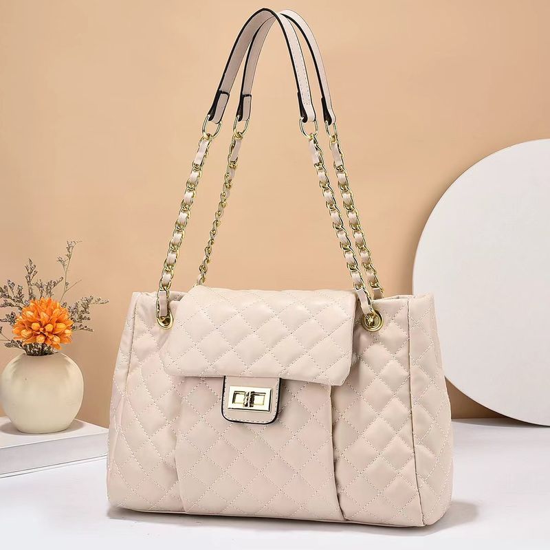 Stylish Quilted Crossbody Bag With Adjustable Chain Strap - Soft PU Leather Shoulder Purse For Women, Versatile Handbag With Multiple Pockets_voghion.com