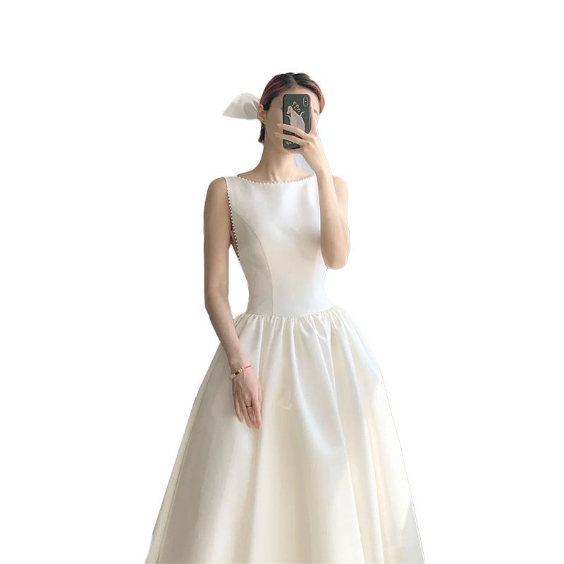 Schlichtes Satin-Brautkleid für Partys, Bankette, Abschlussfeiern, Reisen, Fotoshootings, High-End, leichter Luxus, Nischenabend_voghion.com
