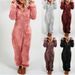 Women's Autumn And Winter Fleece Thickened Fluffy Jumpsuit Home Hooded Bear Pajamas_voghion.com