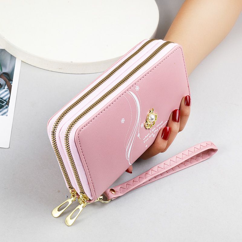 Women's Wallet Card Cases Double Layer Zipper Long Wallet Women Large Capacity Wrist Clutch Pearl Print Mobile Phone Bag_voghion.com