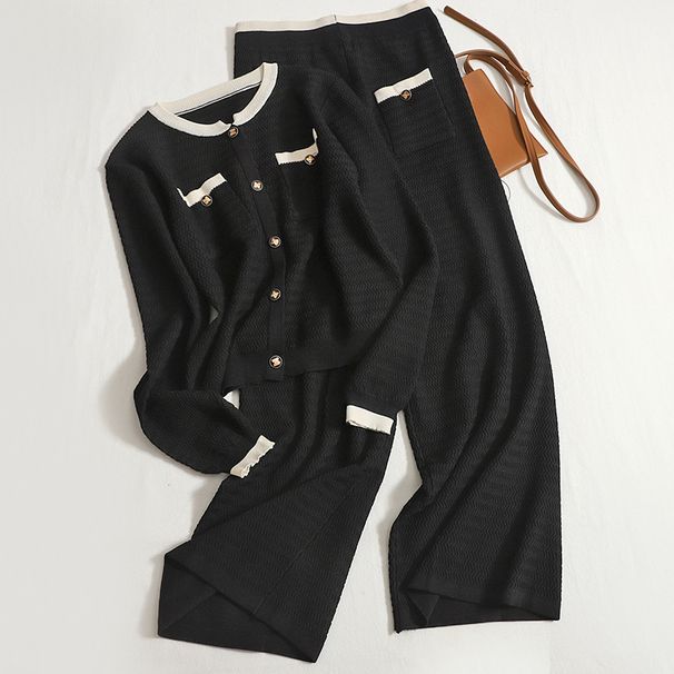 Women's Clothing fashion suit for women autumn and winter new color matching slim sweater high waist wide leg pants trousers two piece suit_voghion.com