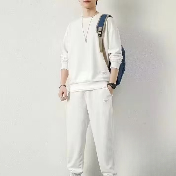 Completo sportivo casual versatile semplice da uomo in pile a nido d'ape, comodo e ampio, due pezzi, stile autunno inverno_voghion.com