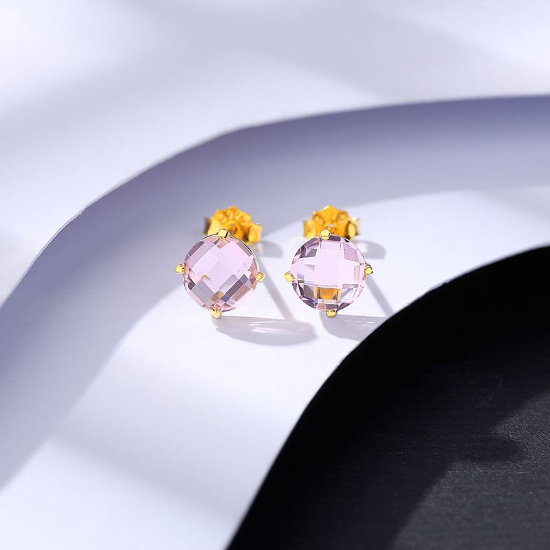 Orecchini a bottone con zirconi rosa dolci per donna, in argento sterling coreano, da sposa, carini e minuscoli_voghion.com