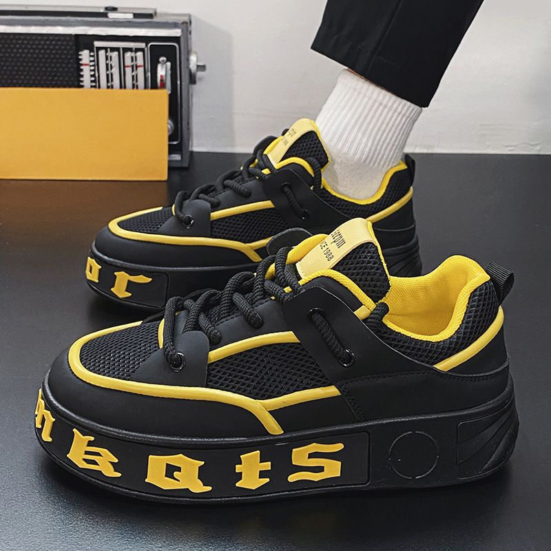 Men’S Shoes Trendy Brand Mesh Versatile Niche Design Casual Sports Shoes Thick Sole Heightening Small White Trendy Shoes_voghion.com